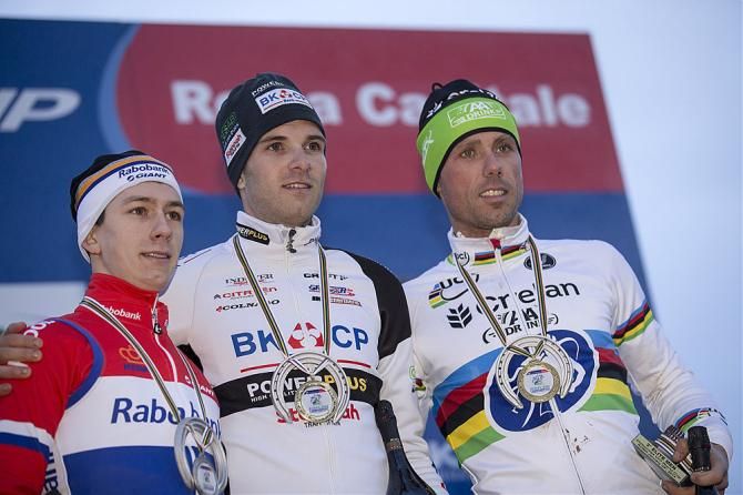 Elite men's podium: Lars van der Haar, Niels Albert, Sven Nys