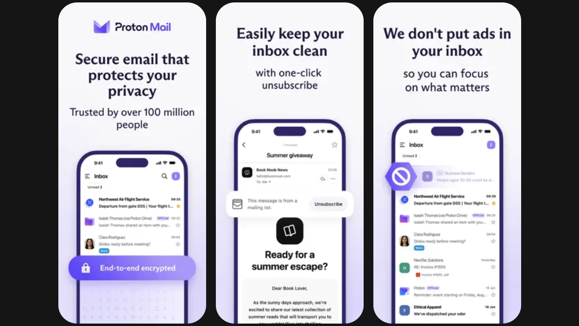 Marketing images showing Proton Mail features