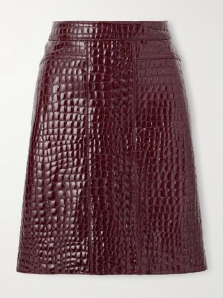 Croc-Effect Patent-Leather Skirt