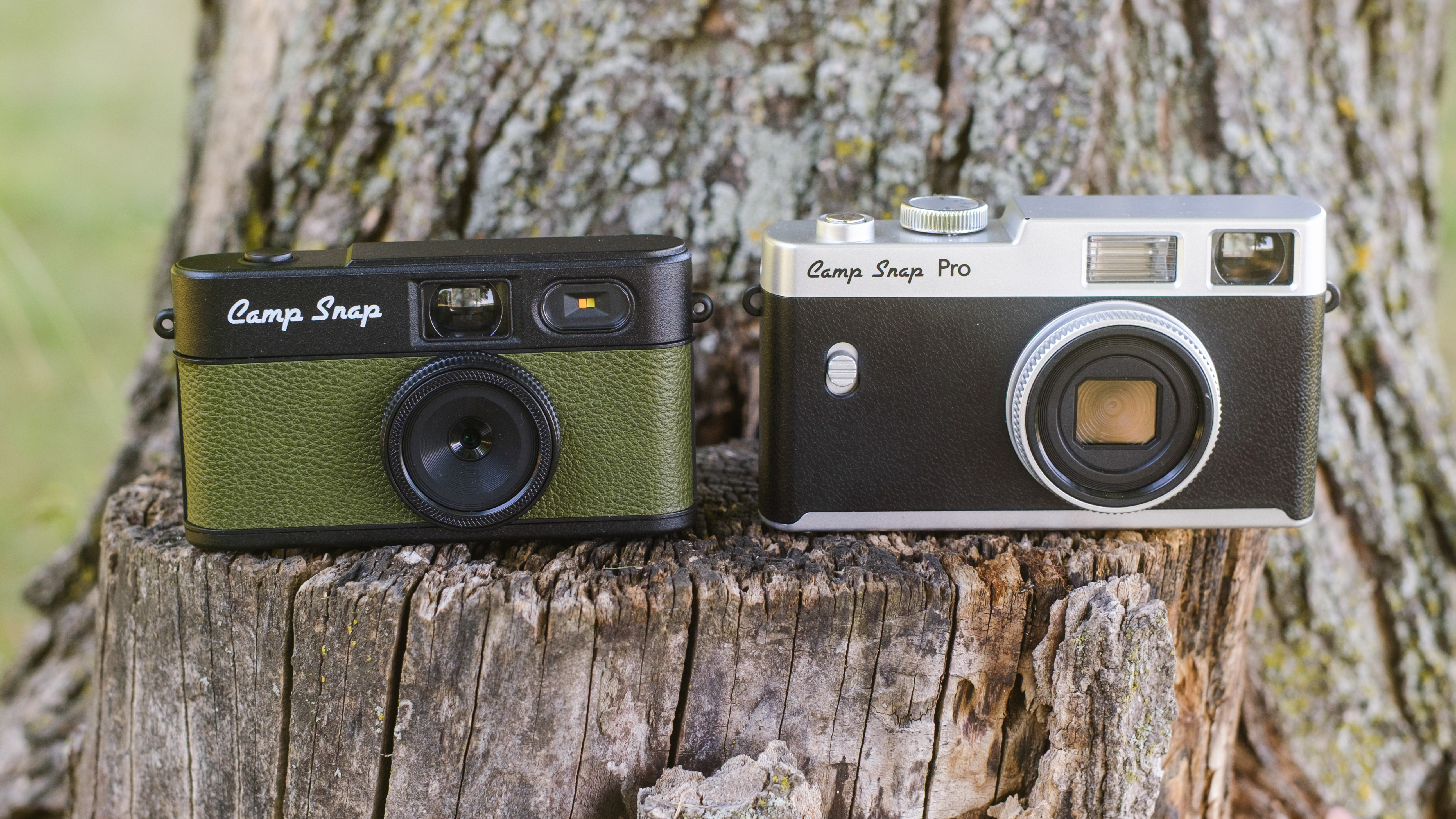 Camp Snap 2 vs Camp Snap CS-Pro on a tree stump