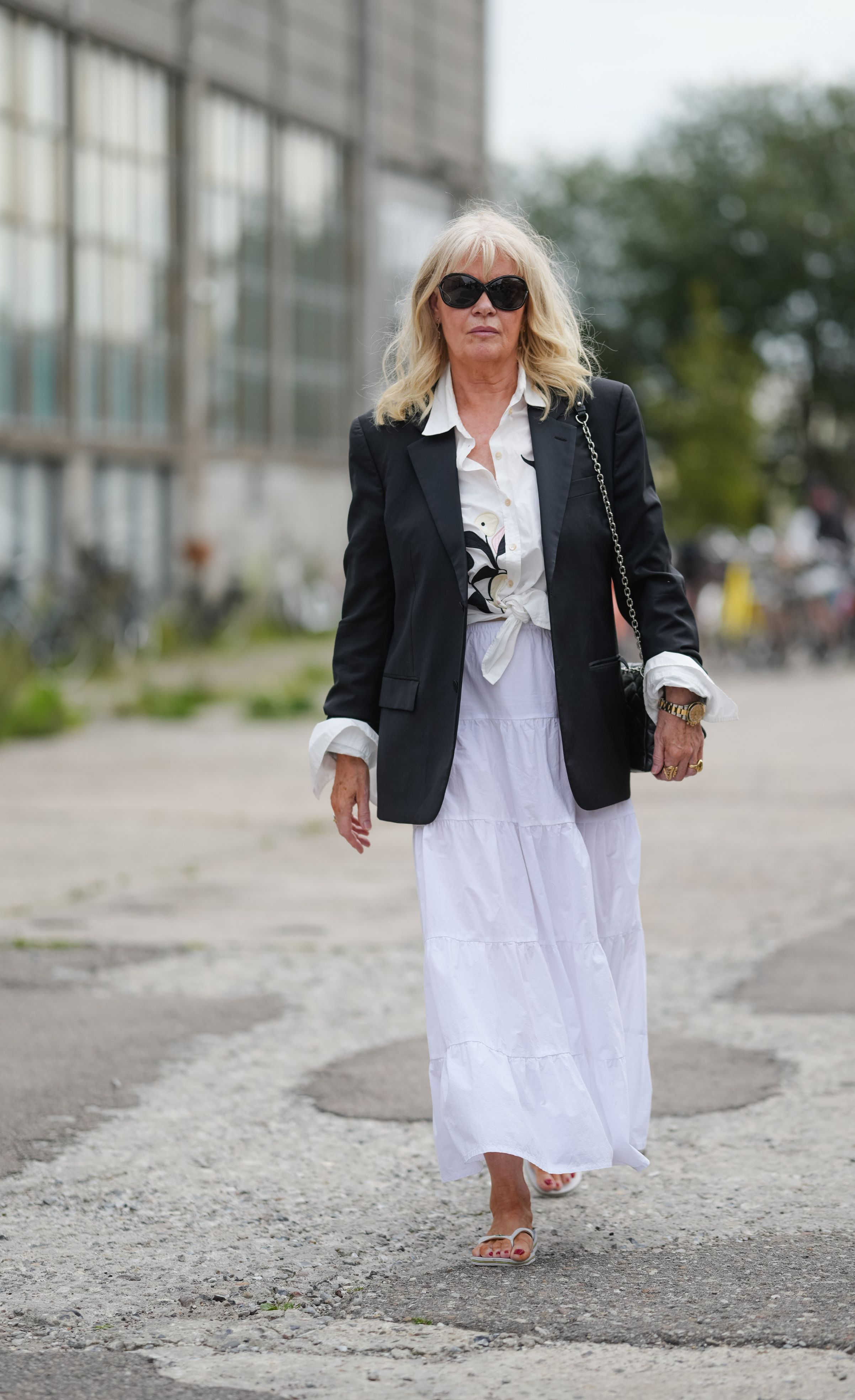 Woman in maxi skirt and blazer