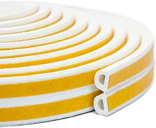 Draught Excluder Tape for Door Window Self-Adhesive Foam Sealing Strip Type D Against Cold Draught/soundproof/waterproof/dustproof, 3m X 2 Seals Total 6m White