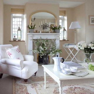 living room with white armchair
