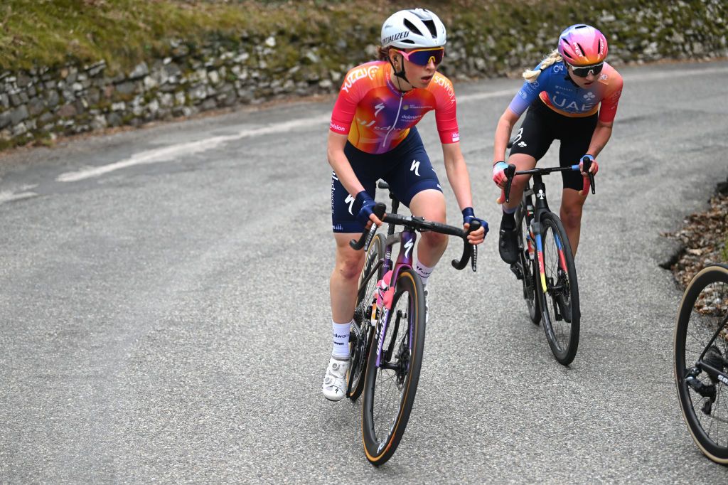 CITTIGLIO ITALY MARCH 19 Anna Shackley of The United Kingdom and Team SD Worx competes in the breakaway during the 24th Trofeo Alfredo BindaComune di Cittiglio 2023 Womens Elite a 139km one day race from Maccagno con Pino e Veddasca to Cittiglio UCIWWT on March 19 2023 in Cittiglio Italy Photo by Dario BelingheriGetty Images