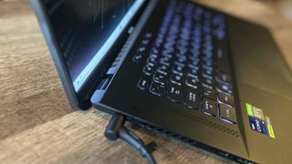 Asus ROG Zephyrus M16 gaming laptop hinge and vents close up