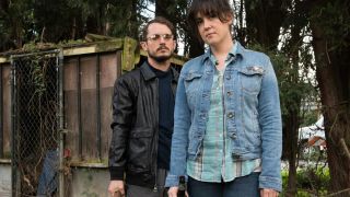 Melanie Lynskey as Ruth Kimke and Elijah Wood as Tony in I Don't Feel at Home in This World Anymore.