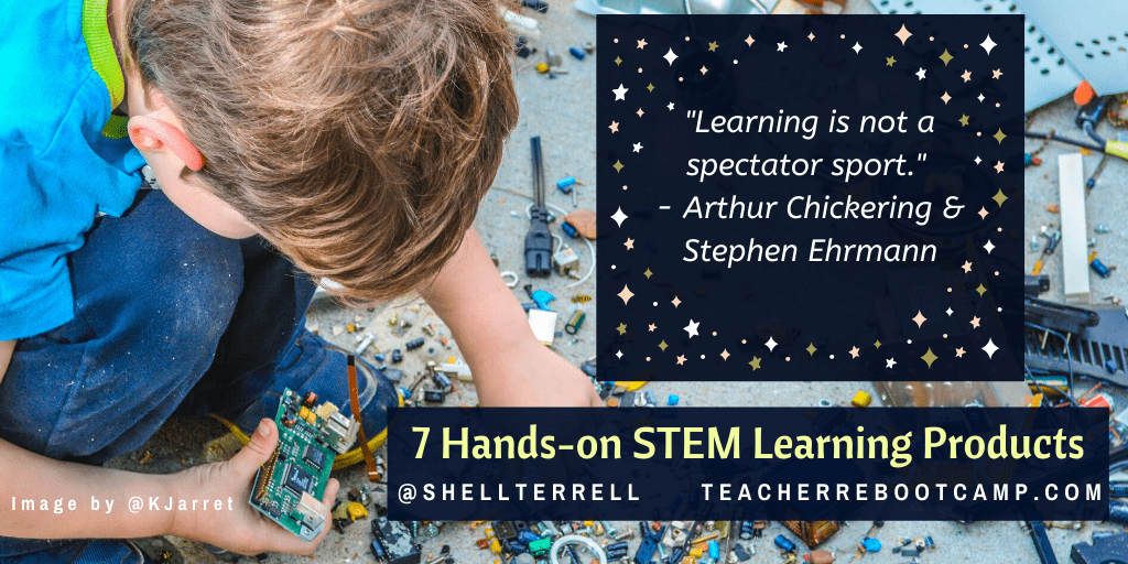 Photo illustration: 7 Hands-on STEM Learning Products, with boy playing with electronics. 