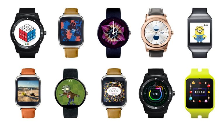 Collage of Android smart watches.