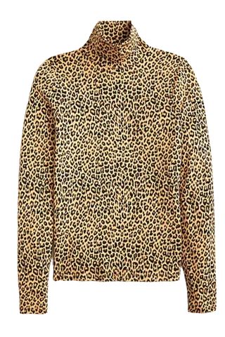 Tissue Crepe Turtleneck in Leopard Print