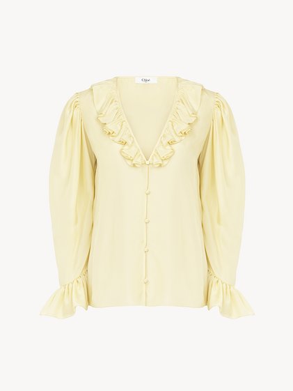 V-Neck Ruffle Top in Silk Habotai