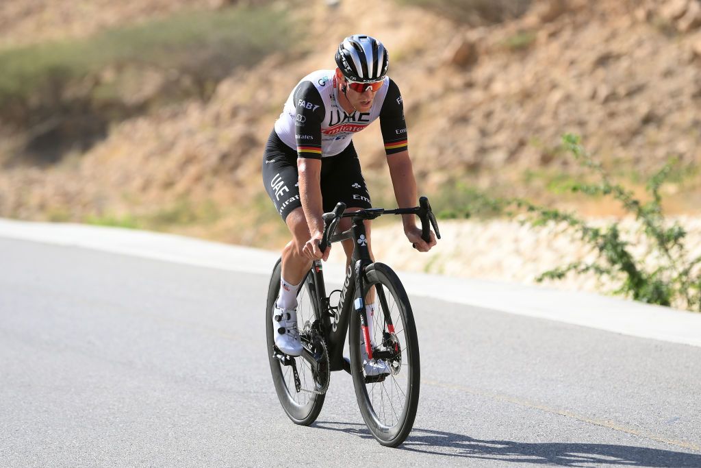 YITTI HILLS OMAN FEBRUARY 14 Pascal Ackermann of Germany and UAE Team Emirates attacks during the 12th Tour of Oman 2023 Stage 4 a 2049km stage from Izki to Yitti Hills 147m TourofOman on February 14 2023 in Yitti Hills Oman Photo by Alex BroadwayGetty Images