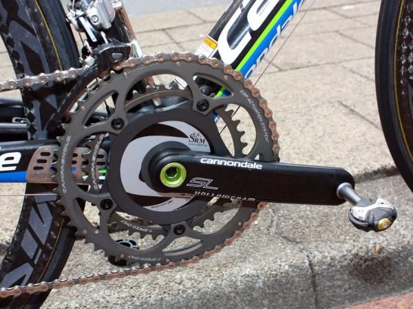 Basso's Cannondale Hollowgram SL crank is paired with SRM's power measuring spider.