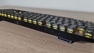Razer Deathstalker V2 Pro review: keyboard from the back with yellow lights