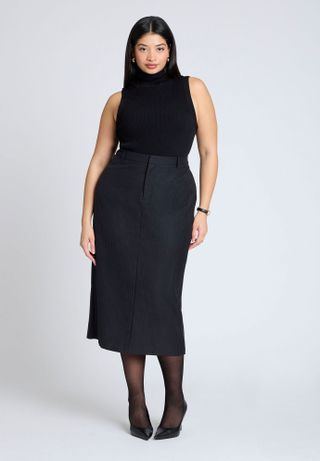 Pinstripe Column Midi Skirt