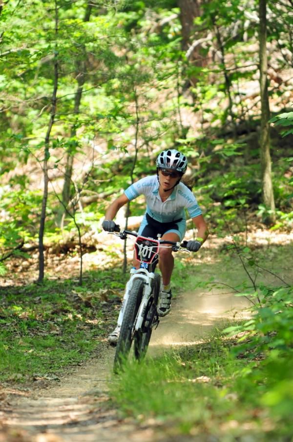 Kelli Emmett (Giant) rides to third in the women's Super D