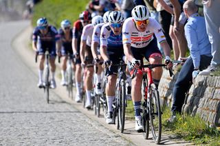 Danish Mads Pedersen of TrekSegafredo pictured in action during the E3 Saxo Bank Classic cycling race 2039km from and to Harelbeke Friday 25 March 2022 BELGA PHOTO ERIC LALMAND Photo by ERIC LALMAND BELGA MAG Belga via AFP Photo by ERIC LALMANDBELGA MAGAFP via Getty Images
