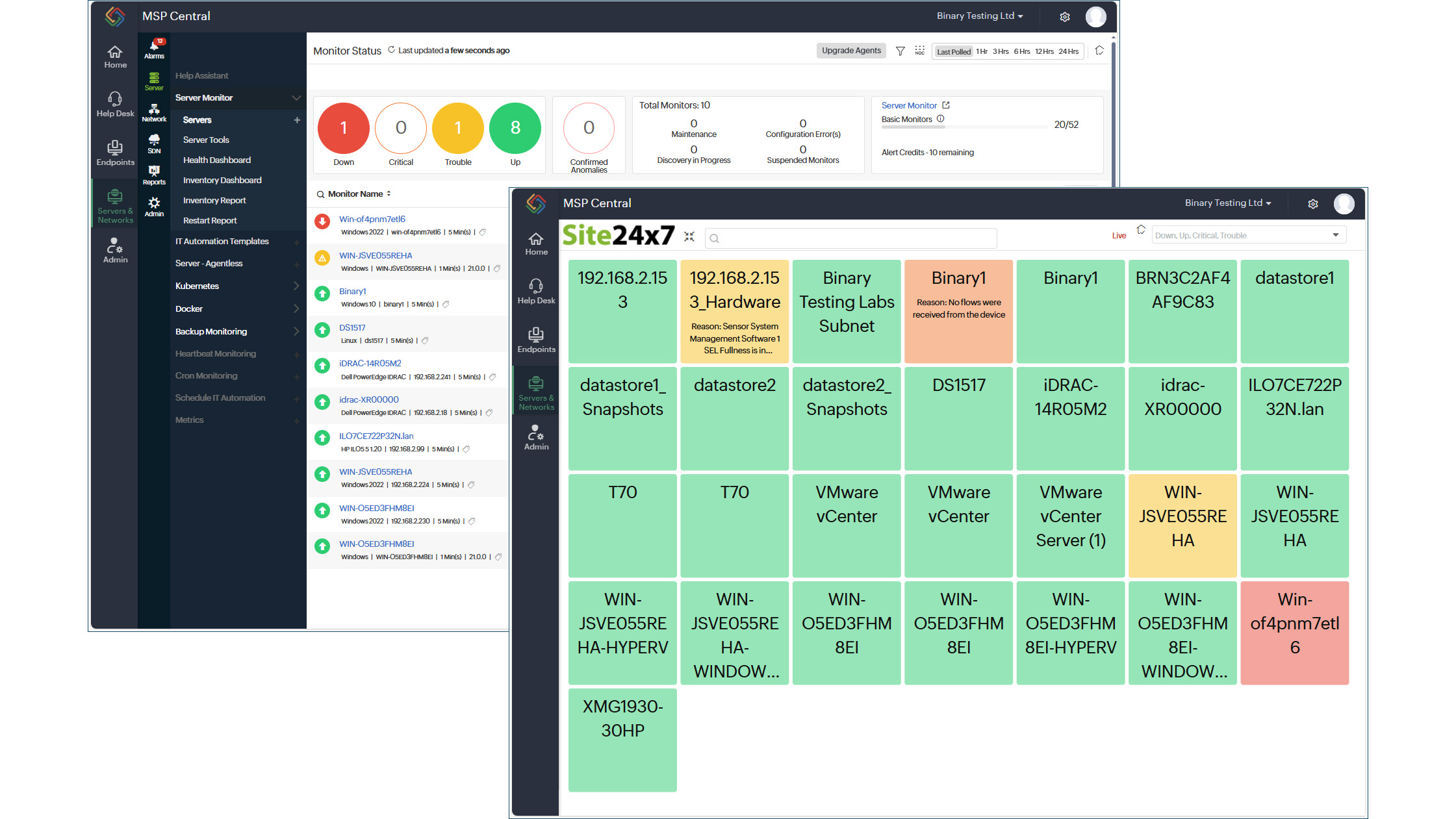 A screenshot of the ManageEngine MSP Central dashboard