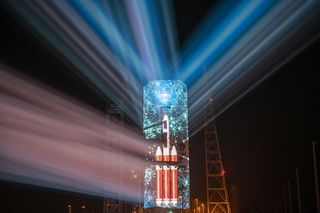 ULA's Delta IV Heavy was the backdrop for a unique 3D projection that showcased the future of space exploration. The presentation took place at Launch Complex-37 at Cape Canaveral in Florida.