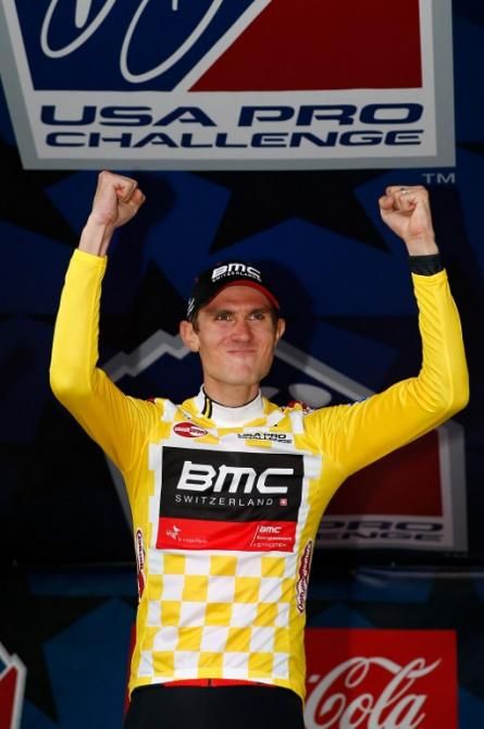 A triumphant Van Garderen (BMC) enjoys his yellow jersey
