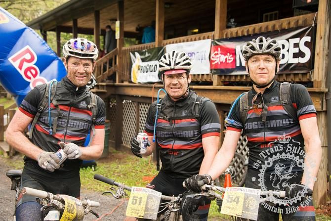 The Juggernaut Team enjoys some post race celebration beverages at the finish.