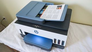 HP Smart Tank 7602 review unit on table