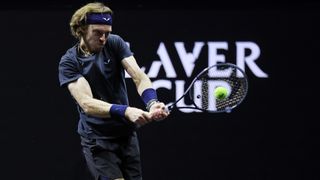 Andrey Rublev hits a backhand ahead of the Laver Cup 2023 live stream