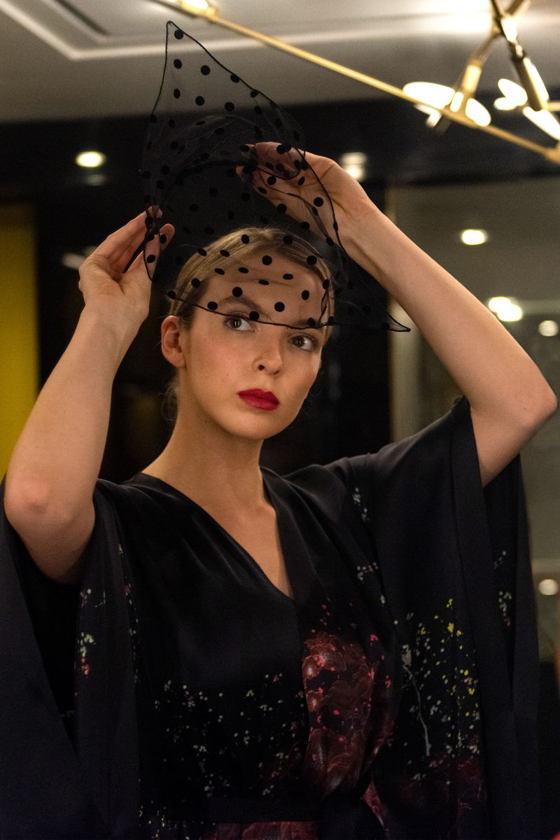 Fashion, Haute couture, Fashion design, Dress, Headpiece, Black hair,