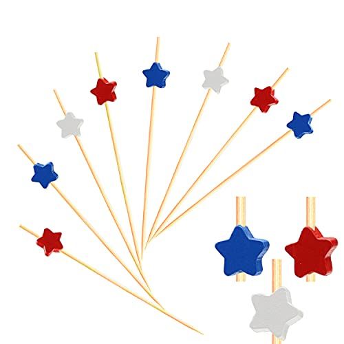 100pcs Red White Blue Star Cocktail & Fruit Picks