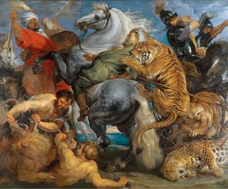 Rubens borrowed detailed from his other painting to create Tiger, Lion and Leopard Hunt (about 1617).