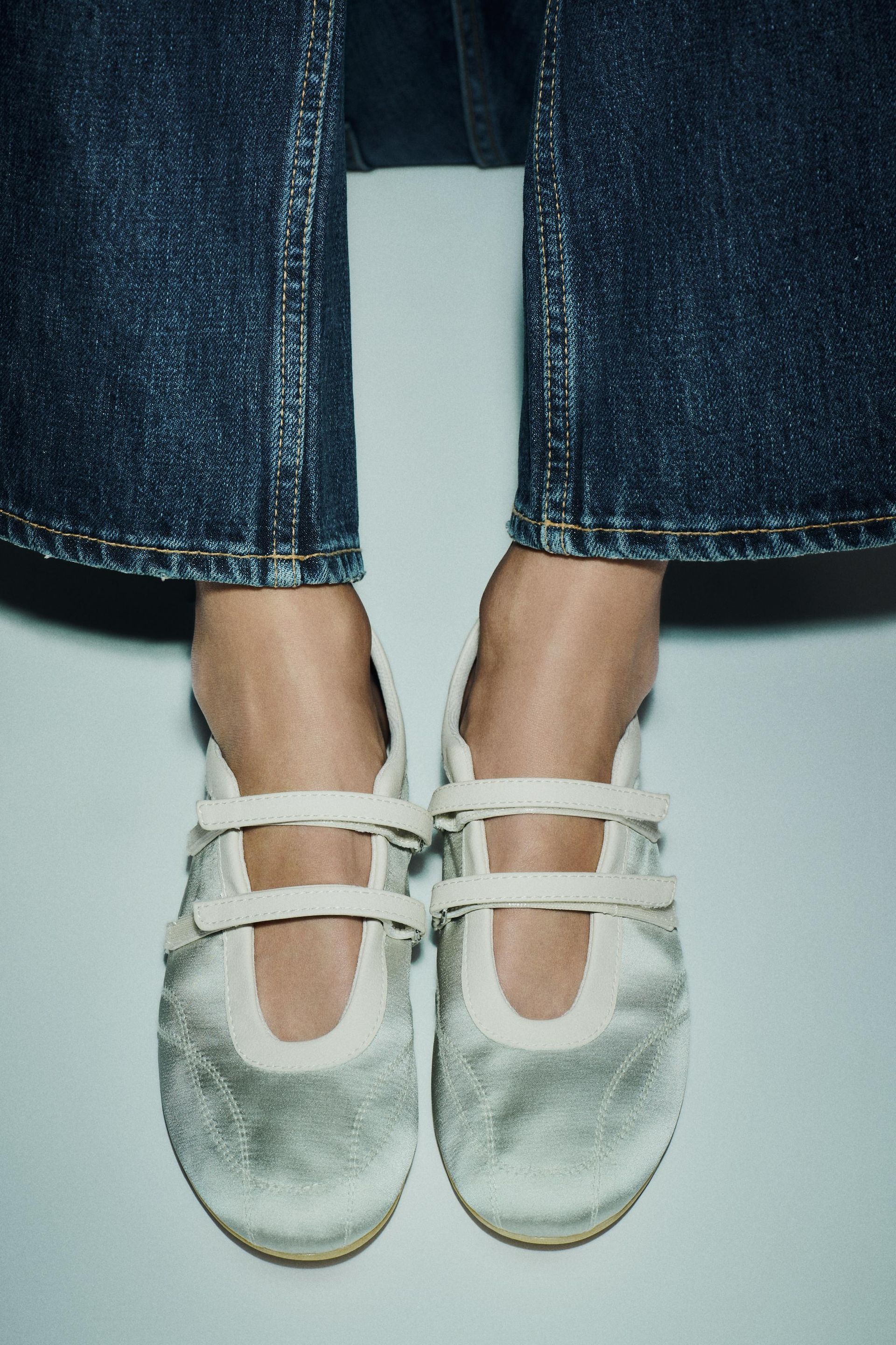 Satin Effect Stitched Ballet Flats