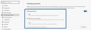 tracking prevention settings