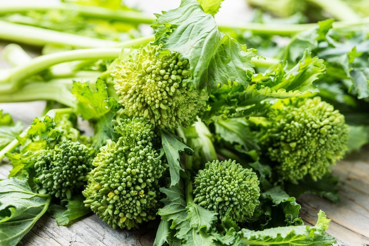 Piled Broccolie Rabe On Table