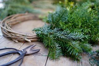 How to make a Christmas wreath Christmas wreath and secateurs Philippa Craddock