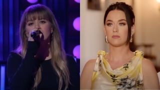 Kelly Clarkson singing on her show beside Katy Perry on American Idol