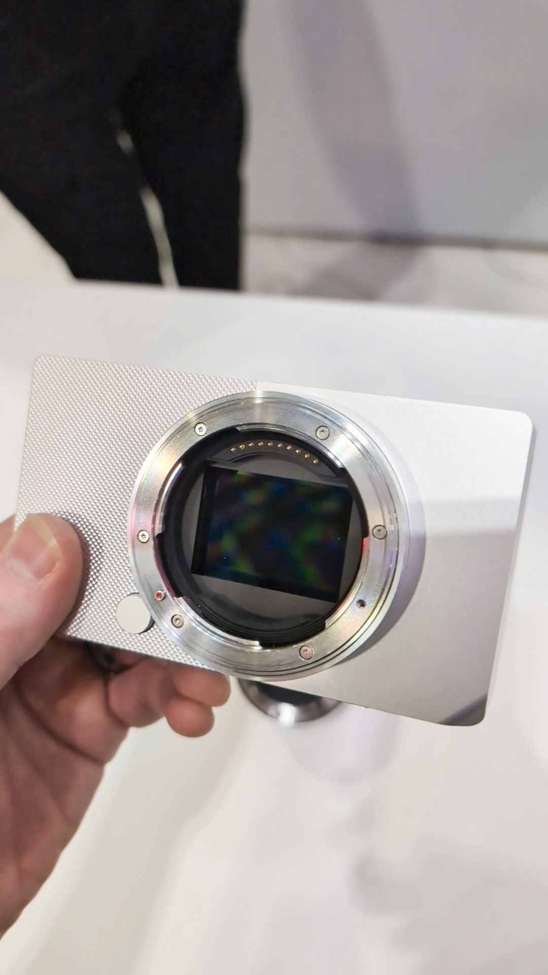 Sigma BF silver camera in the hand at The Photography Show, UK