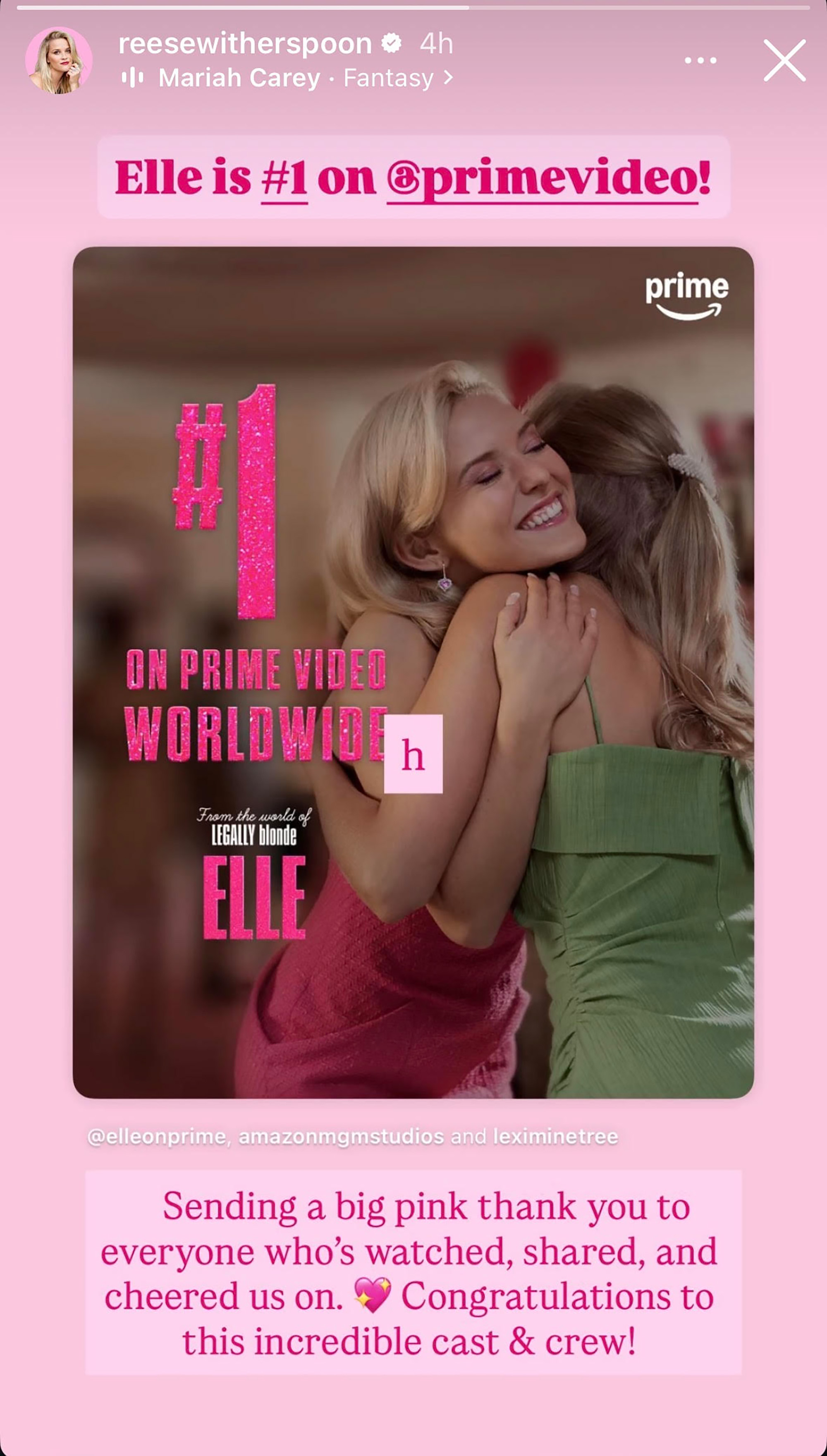 Reese Witherspoon pays tribute to everyone involved with Elle on opening weekend.