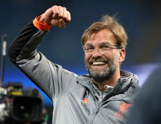 Liverpool boss Jurgen Klopp celebrates Liverpool's second-leg win at the Etihad Stadium.