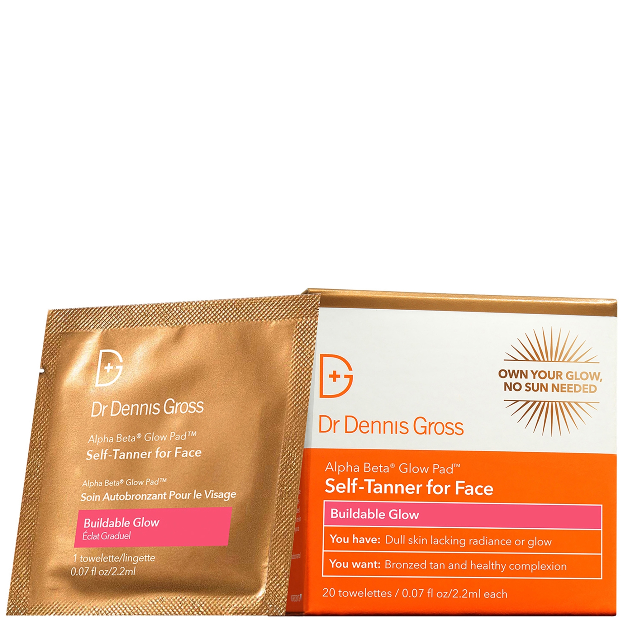 Dr Dennis Gross Skincare Alpha Beta Glow Pad Self-Tanner for Face (20 Pack)