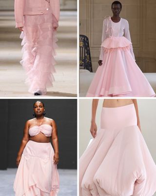 A selection of models wear pale pink outfits on the spring/summer 2025 runways