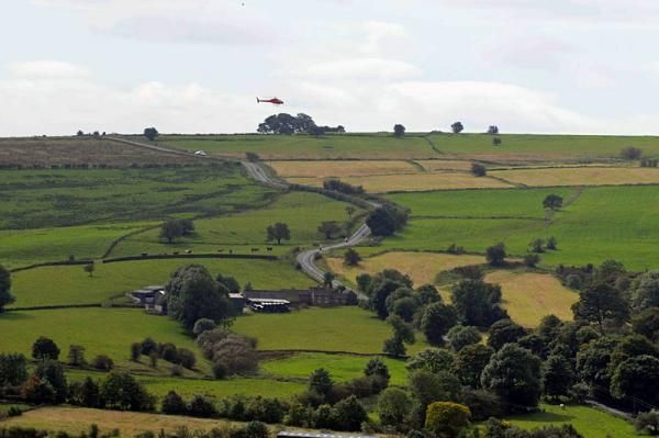 The tv helicopter flies high over the Staffordshire Moorlands.
