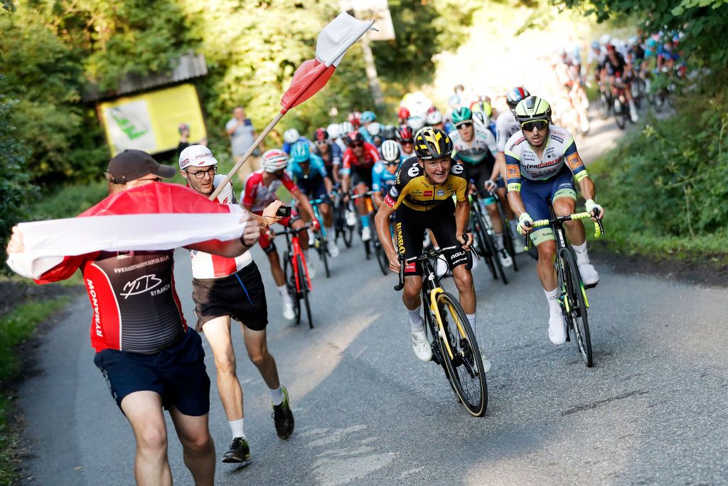 PRZEMYSL POLAND AUGUST 10 Antwan Tolhoek of The Netherlands and Team JumboVisma attacks during the 78th Tour de Pologne 2021 Stage 2 a 201km stage from Zamo to Przemyl 341m TourdePologne TDP2021 UCIWT on August 10 2021 in Przemysl Poland Photo by Bas CzerwinskiGetty Images