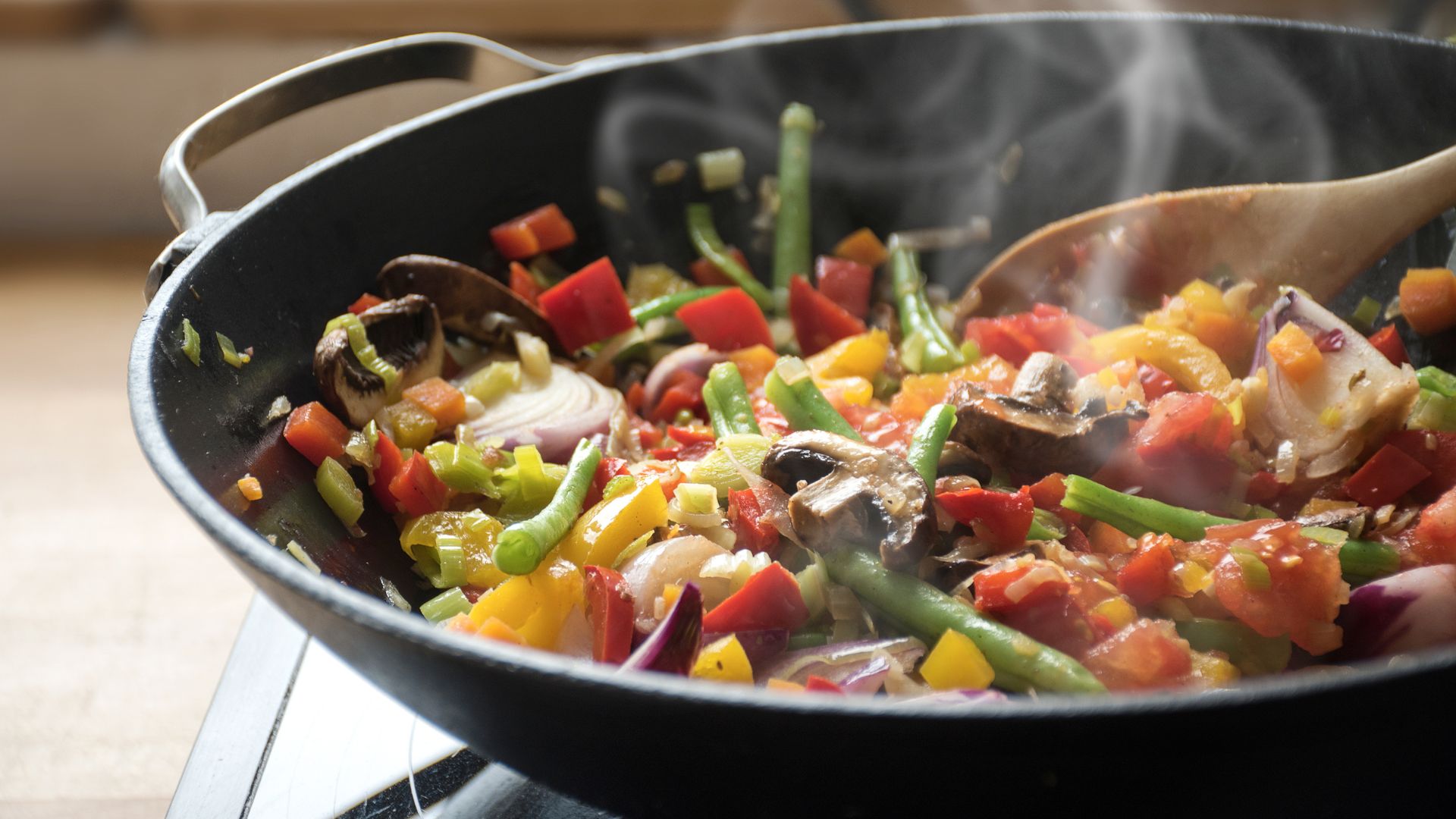 Stir fried vegetables in a wok