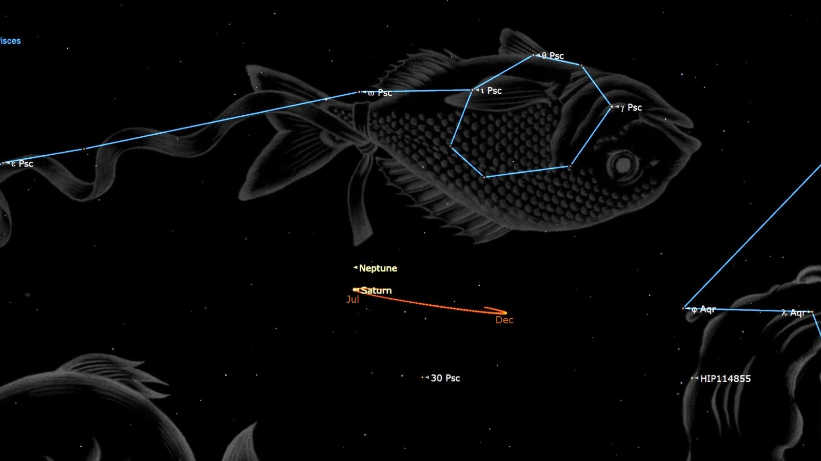 A constellation map with Saturn included