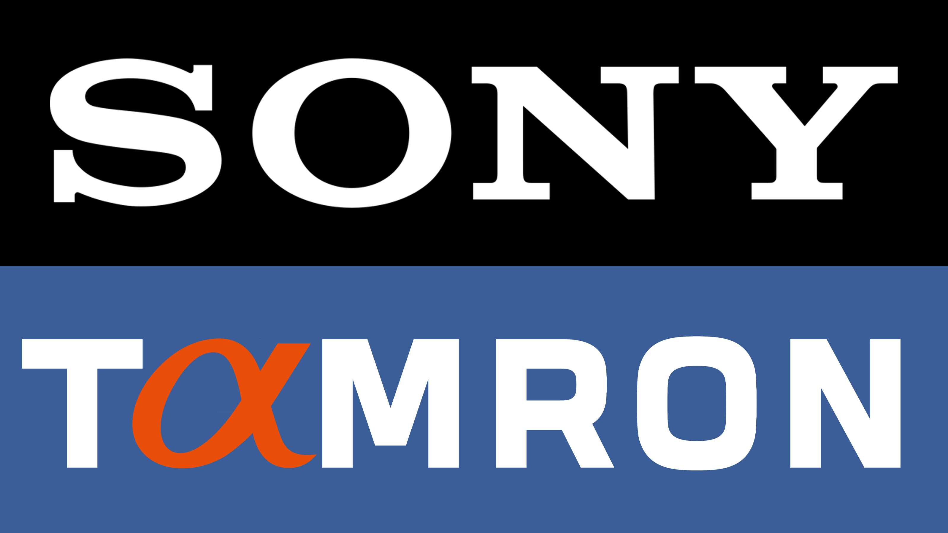 Sony logo above the Tamron logo (featuring the Sony "alpha" character)