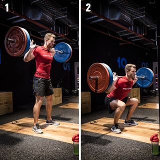 Bradley Simmonds performs the back squat