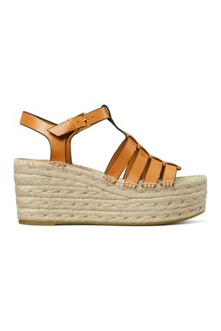 Tory Burch Fisherman Leather Espadrille Wedge Sandals