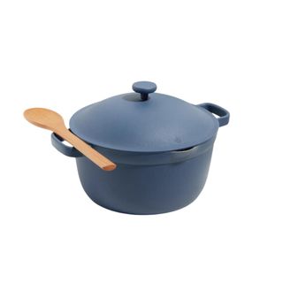 Blue Our Place Perfect Pot with wooden spoon
