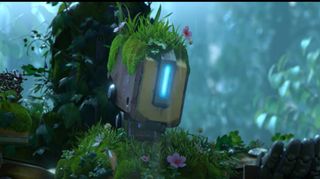 Bastion from Overwatch in the the rain looking sad