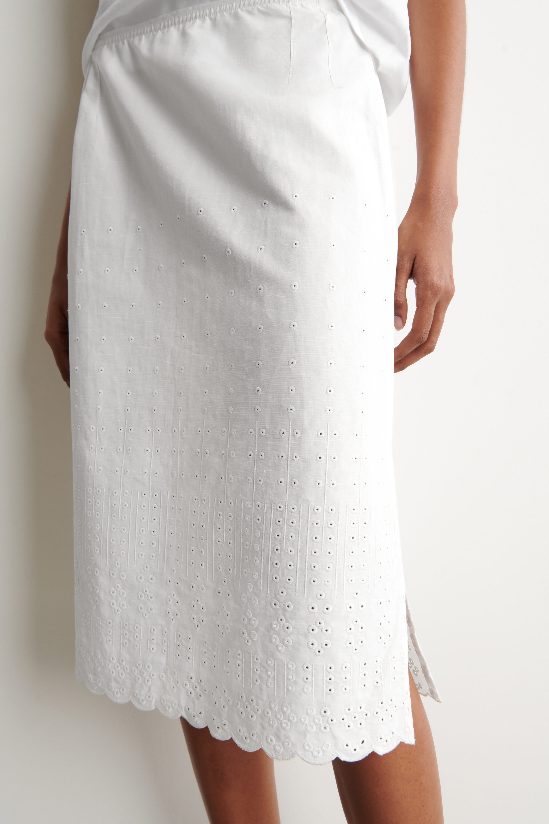 Eyelet Cotton-Linen Skirt