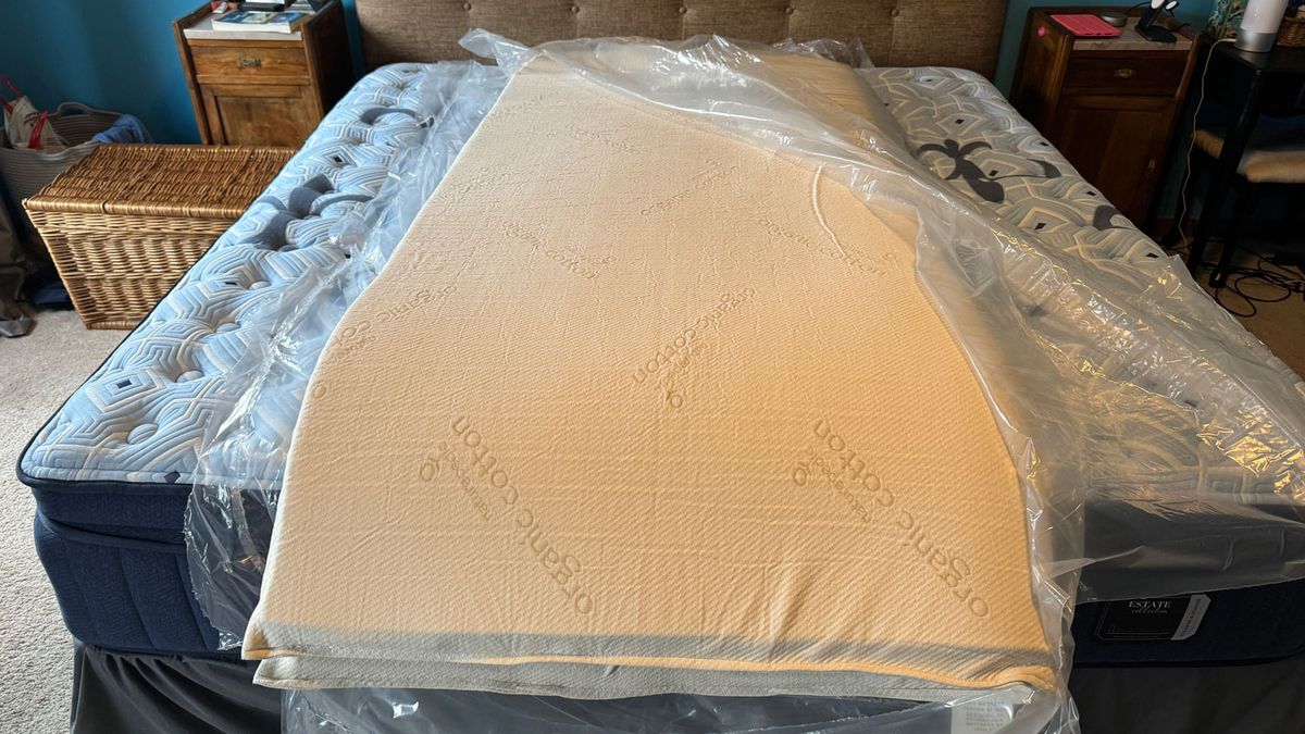 Naturepedic Adagio 2" Organic Latex Mattress Topper removed from its plastic wrapping
